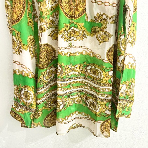 NWT Fashion Nova Crunching The Numbers Printed Shirt - Green/combo Size L - Picture 10 of 15